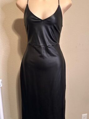 Black Faux Leather Cocktail Slip Dress spaghetti strap